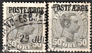 FRIMÆRKER DANMARK | 1922-26 - AFA 7,7a - 50 øre oliven og 50 øre grå - Stemplet